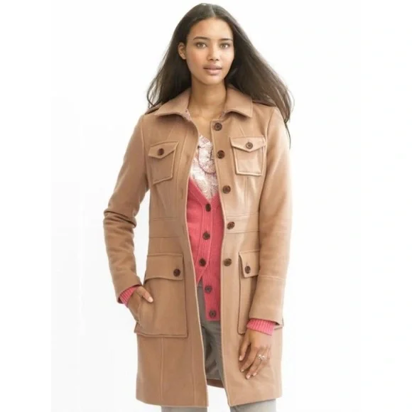 Banana Republic Classic Wool Coat Jacket Size XS Extra Small in Camel Tan - Picture 10 of 10